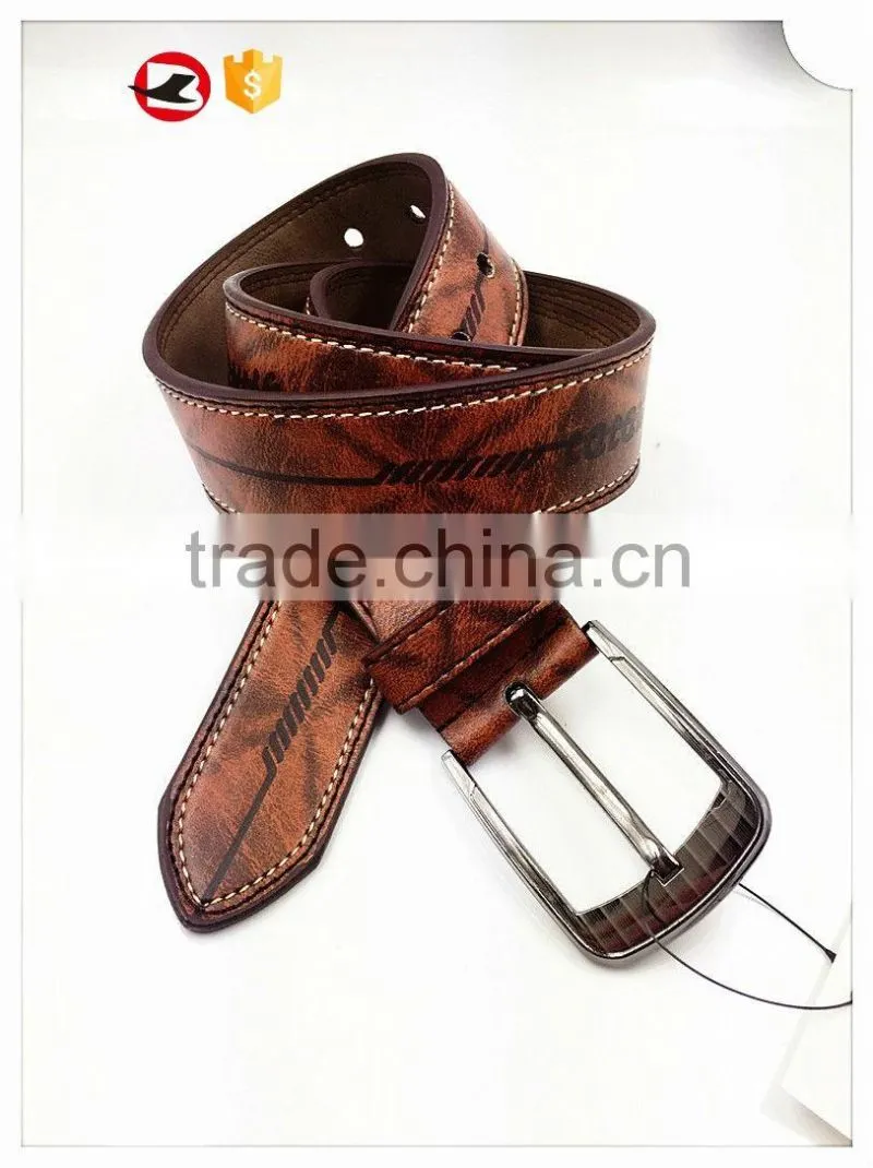 Brown printed retro pu belt for mens jeans