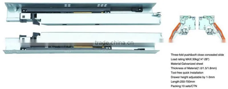under mount soft close and touch open drawer slide