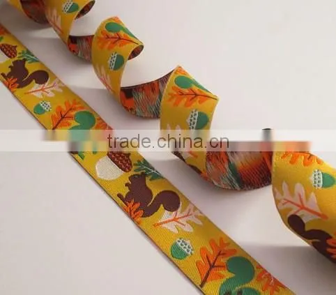 Squirrel and acorn woven jacquard ribbon wholesale
