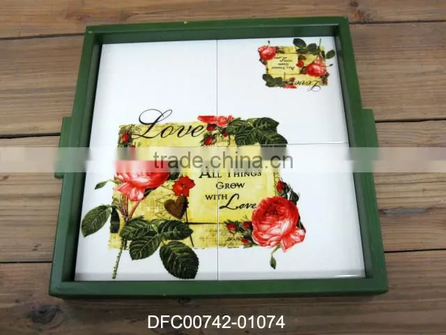 Factory Direct Ceramic Severing Tray with Pink Wooden Frame