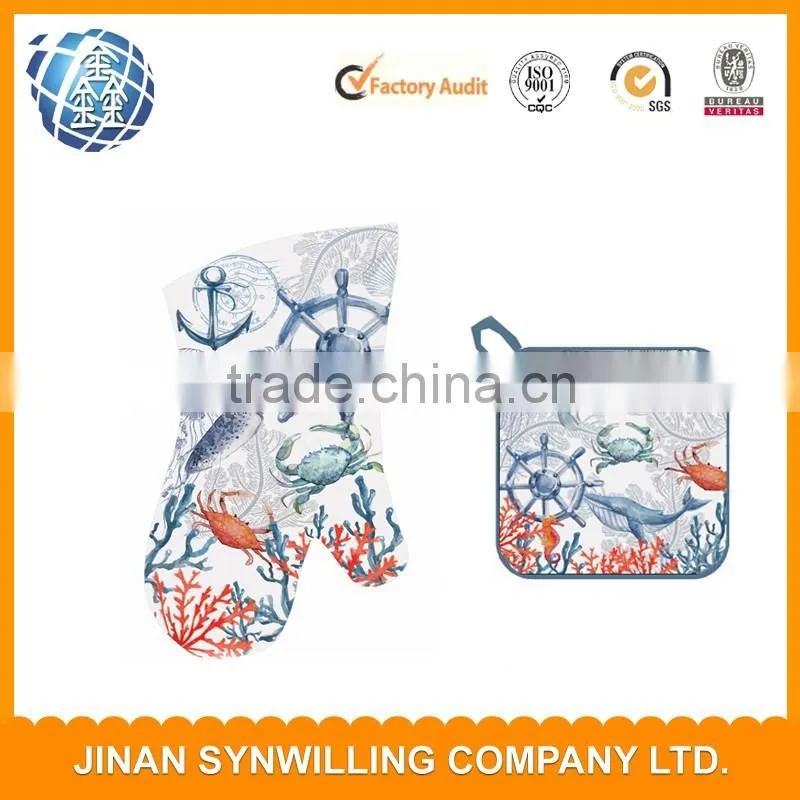 Custom kitchen ovem mitt and pot holders 2pcs kitchen sets Printing baking gloves set
