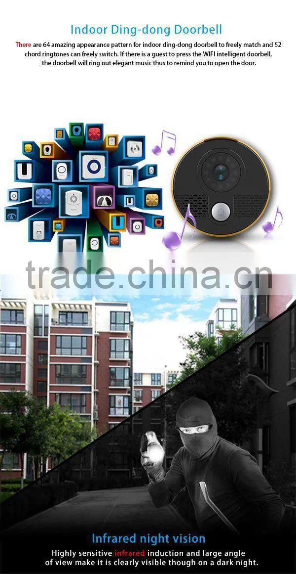 Hot sale Alibaba China supplier Intelligent Awareness Wifi doorbell with Motion sensor(Android and IOS)