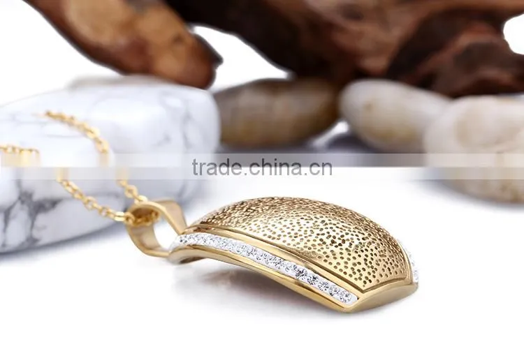 Stainless steel unique crystal design gold plated pendant