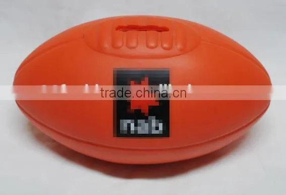 American football shaped colorful plastic money saving bank, coin bank