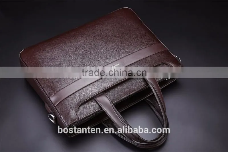 horizontal cowhide leather vintage men briefcase laptop bag messenger hand bag