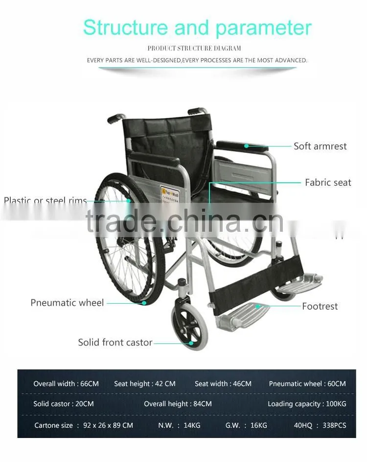 flixed double cross support steel wheelchair with footrest and armrest