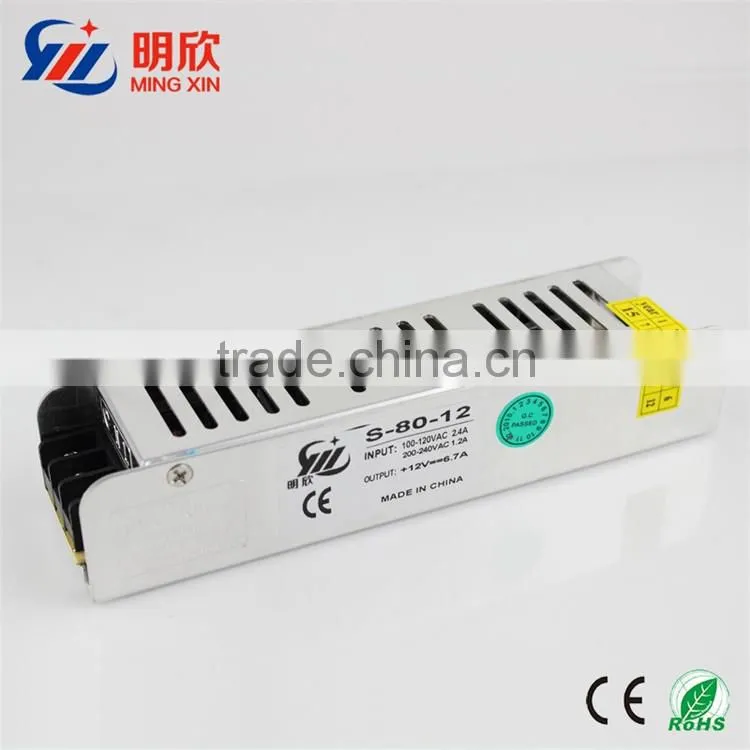 110v/220v ac to dc 12v 80w slim case led power supply ,80w strip shape switching mode power supply