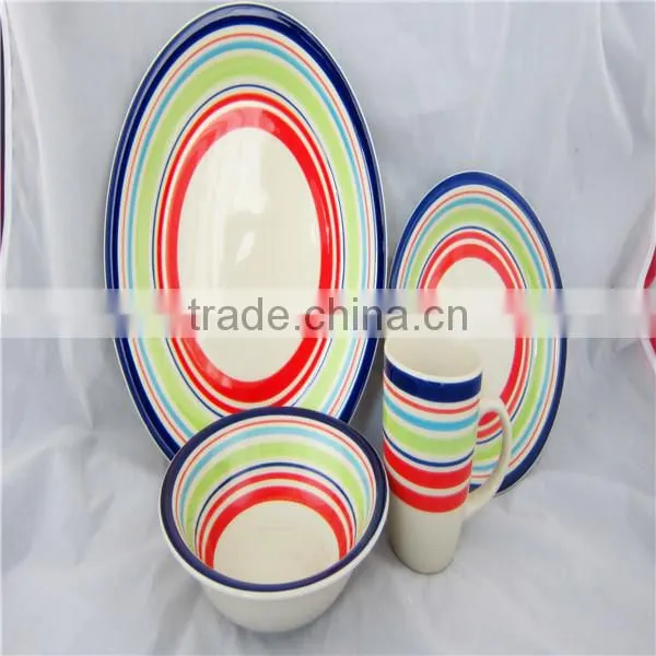 16pcs round shape stoneware dinner set/Black stripes tableware set/Handpainted dinnerware