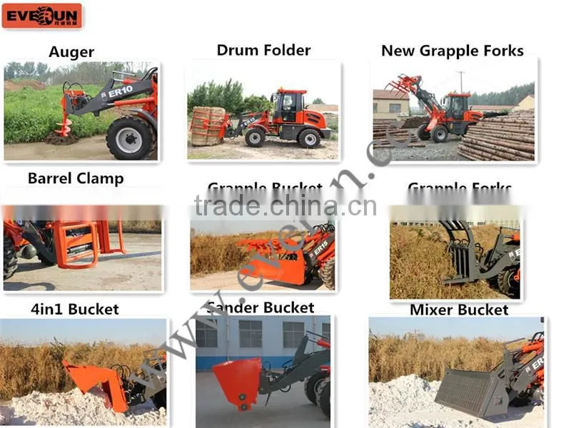 Everun ER08 hydraulic driving small wheel loader zl08 CE certificated with standard bucket