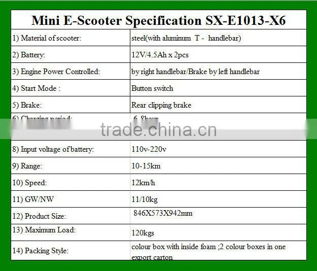 China E-Scooter Foldable Desgn with PU tyre SX-E1013-X6