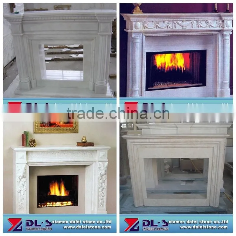 Beige marble arts craft fireplace mantel, natural stone fireplace