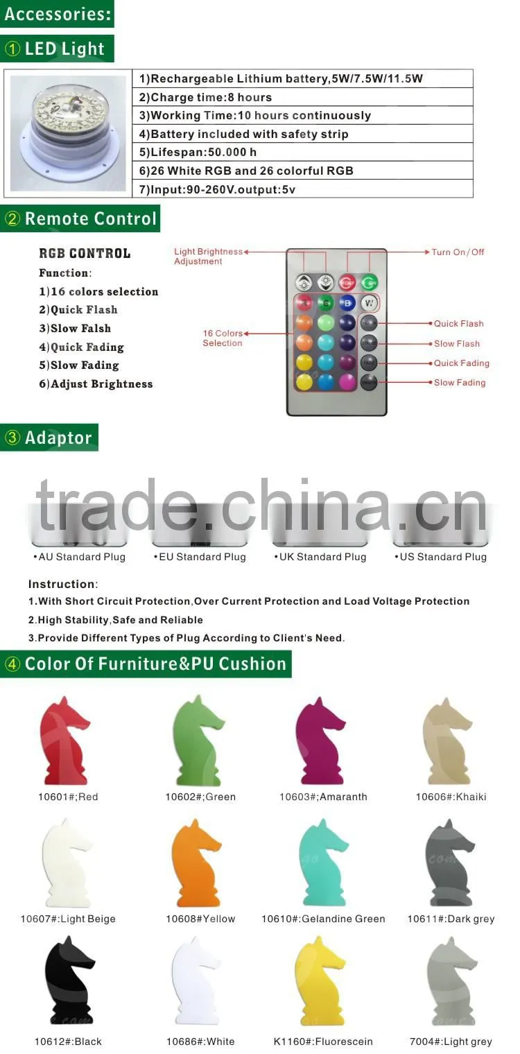 Wholesale Modern Decoration Colorful Nightclub Plastic LED Furniture /llluminated Plastic Outdoor Furniture For Parities
