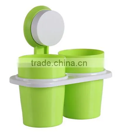 Sucker Hanging Plastic Two Cup Toothbrush Holder