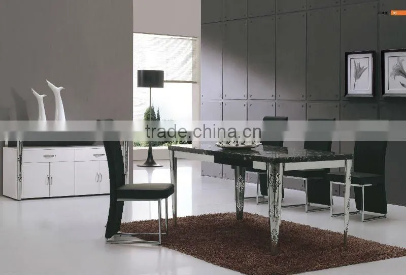 Europe simple model stainless steel dining table base with glass top