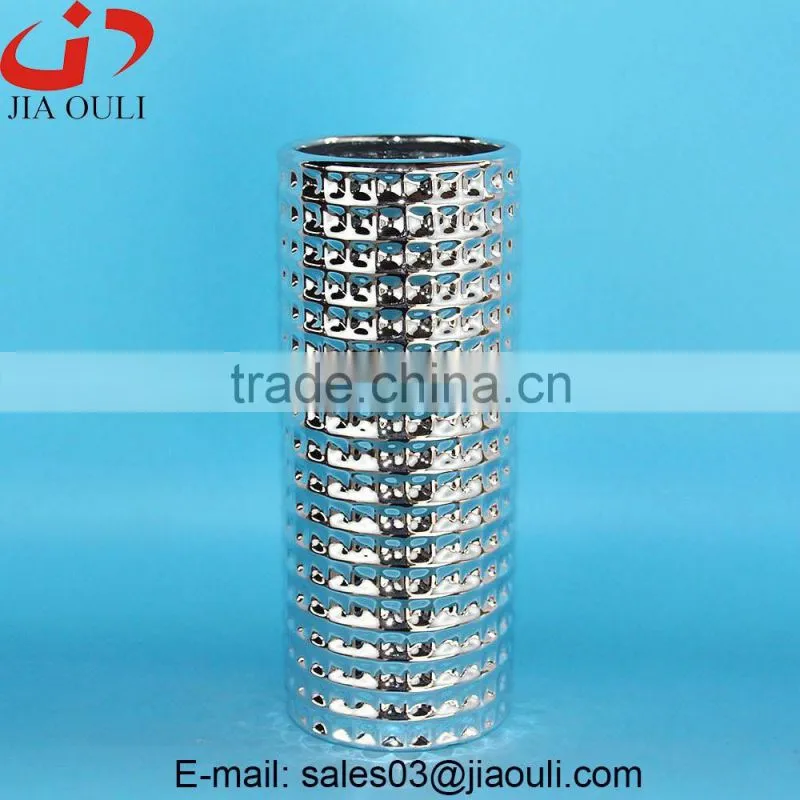 Quality silver plating ceramic home decor vases , silver vase