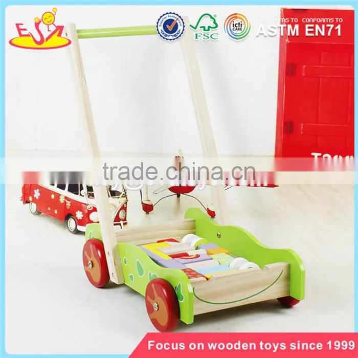 wholesale educational wooden baby activity walker funny toys wooden baby activity walker with building blocks W16E076