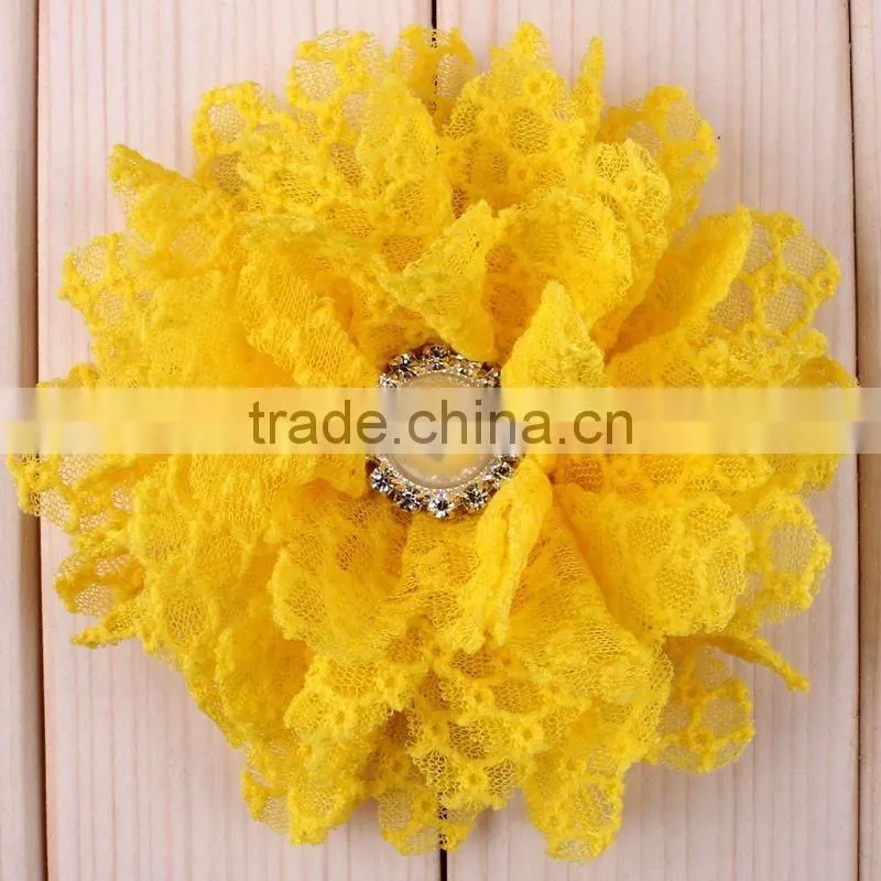 fabric flower with pearl beads center for kids hair accessories