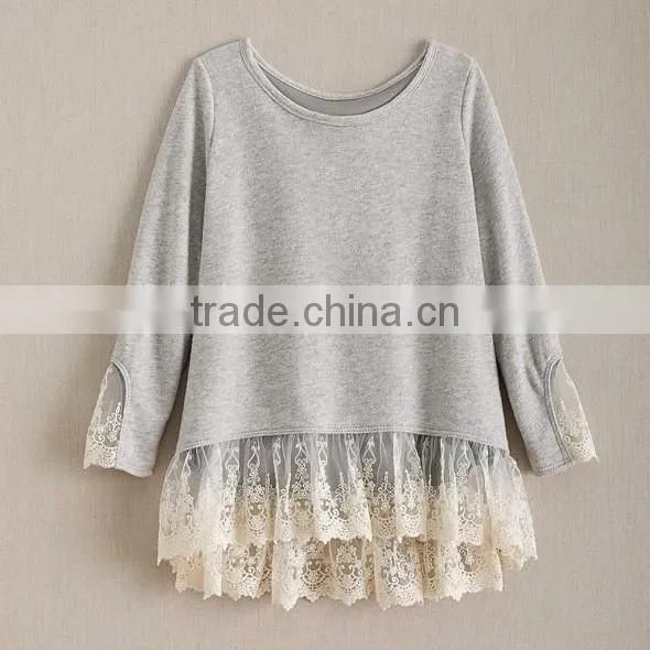 Custom Kids Clothes Designs Photos Winter Birthday Fancy Sweatshirt High-Low Heathered French Terry Lace Tunic Girls Top