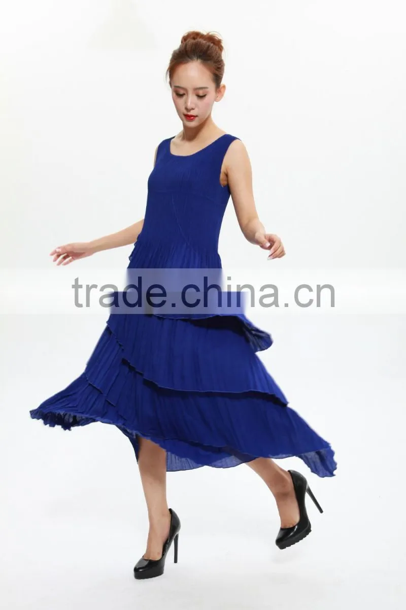 Pleat ladies sleeveless vest dress new design cake dresses