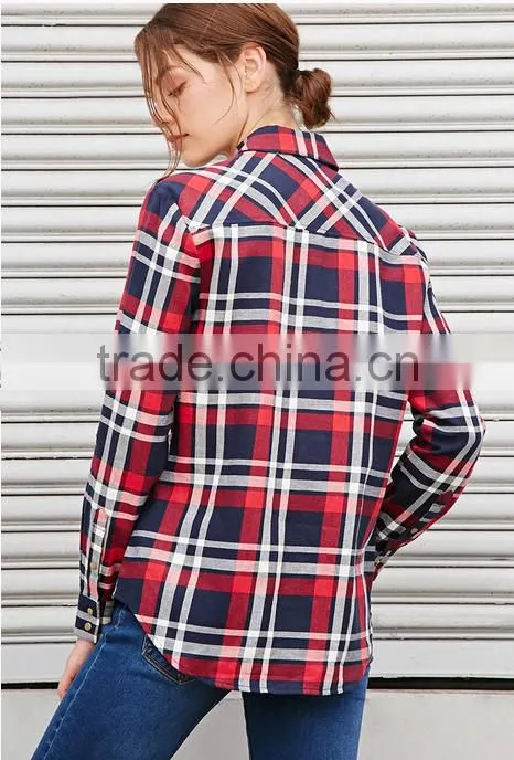 flannel button front shirt wholesale long sleeve plaid shirt for women