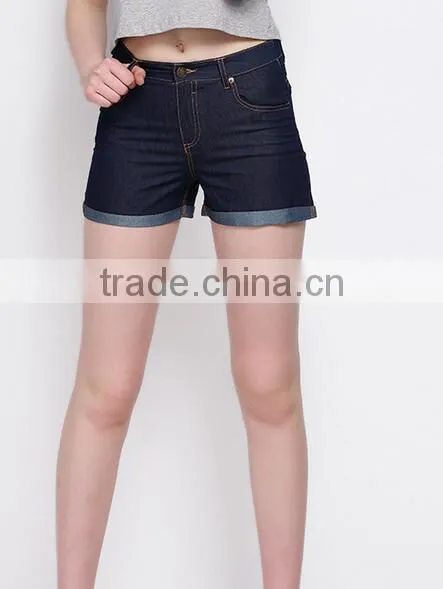 EY0583P Hot Sale Women High Waist Denim Shorts With Hem 2016
