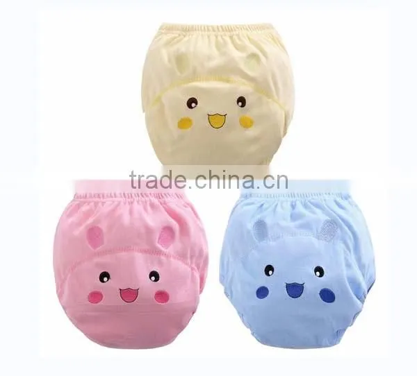 yellow color design embroidered soft cotton waterproof reusable baby cloth diaper