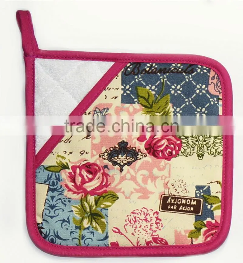 AZO-free Flower Design Cotton Twill Potholder With Knitting
