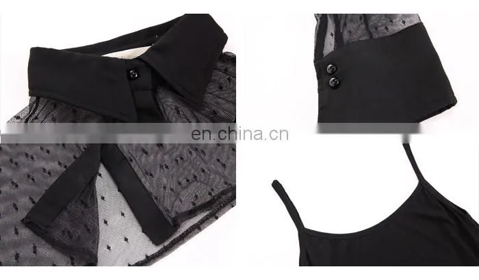 Factory Price Cheap Embellished Blouse, Black Mesh Blouse , Sexy See-through Blouse For Ladies