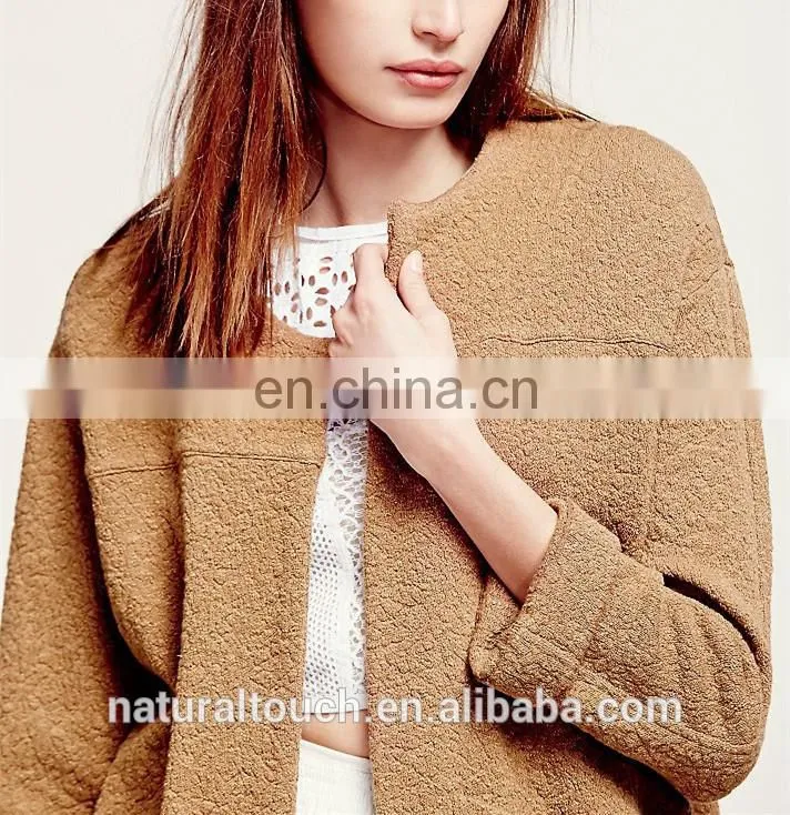 Super luxe without buttons long cardigan collarless textured coat