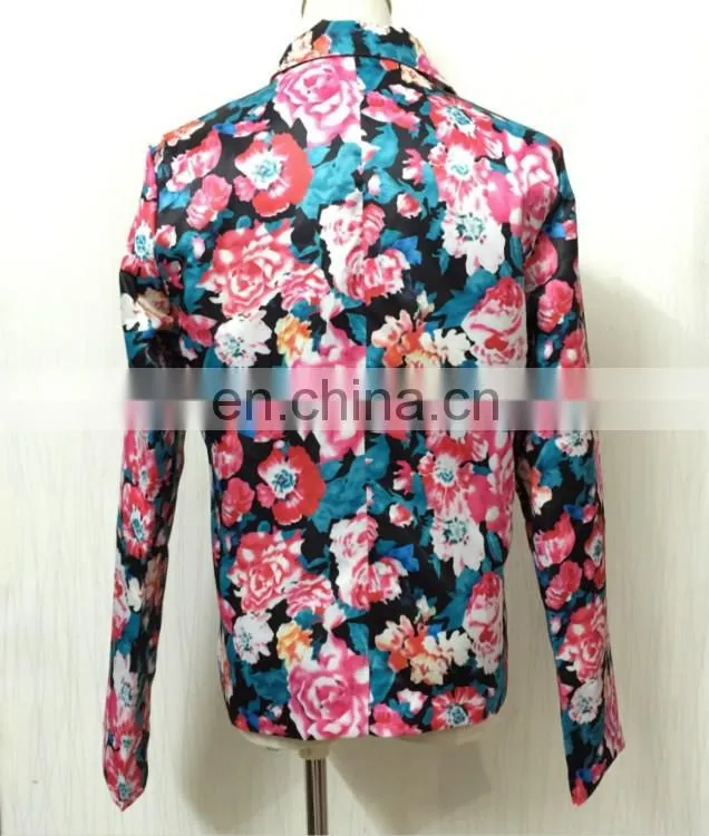 2017 Hot Sale Pink Rose Print Floral Women Winter Jacket with Long Sleeve