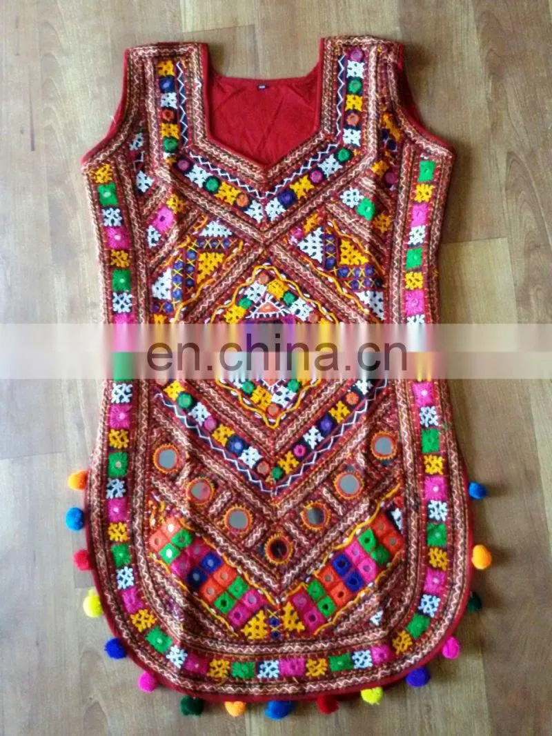Ladies Traditional exclusive creation unique beautiful designer Pom Pom kutchi colorful Pakkowork Handmade embroidered Kurti