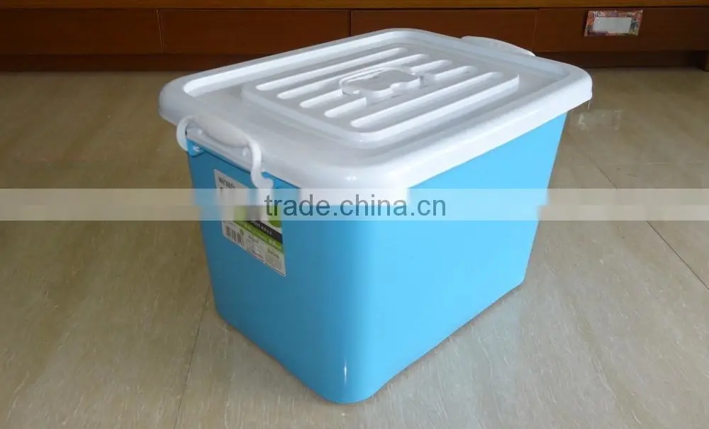 55L plastic storage box with wheels, lid and handle, storage bin