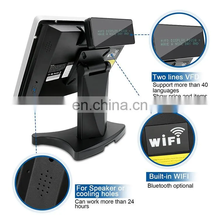 Touch Screen Pos System Cash Register Terminal Machine Dual Screen All In One i5 VFD Customer Display