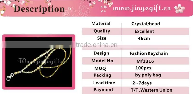 Fashion Jewelry Bling Crystal Bead Key Chain Manufacturers
