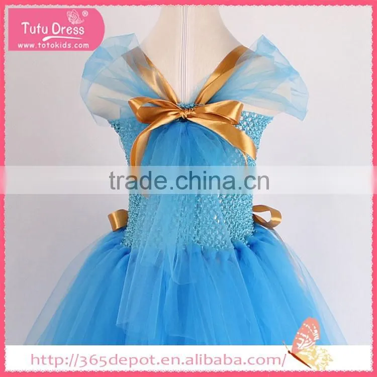 Elegant chiffons pale blue cartoon pattern gauze dress halloween costume