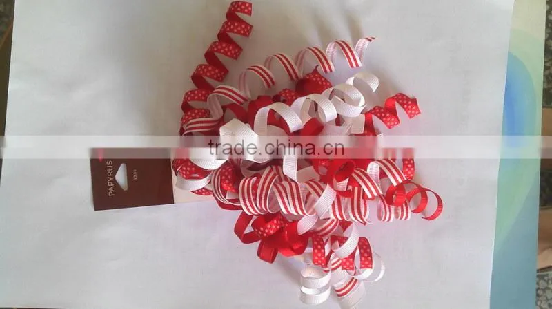 Christmas Printed Grosgrain Curly Ribbon, Fabric Present Bow, Woven Gift Wrapping Curling Ribbon Bow for Everyday Decorate