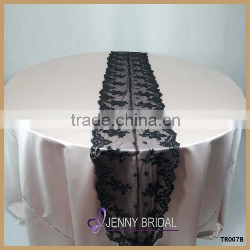 TR007B round rectangle tables decor 100% lace hand embroidered table runner