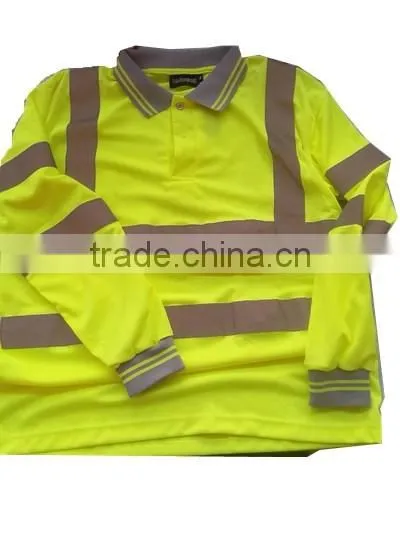 yellow long sleeve hi visibility reflective polo T-shirt