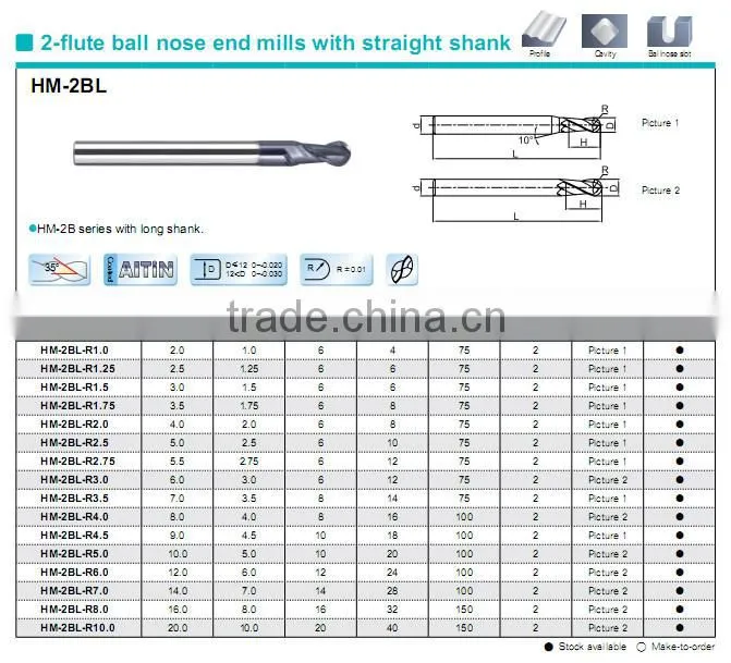 high hardness tungsten carbide end mill PM-4R-D6R0.5