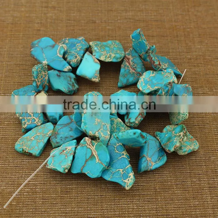 SM3112 Wholesale top drilled aqua blue imperial jasper teardrop slab slice beads