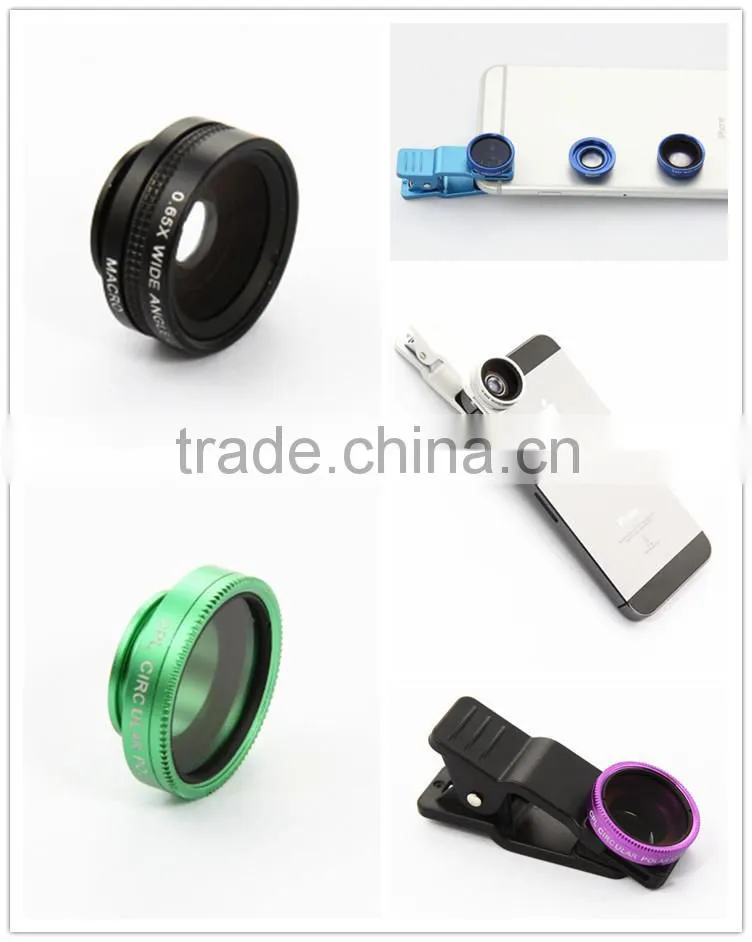 lens kit CPL 15x macro 0.65x wide angle universal clip 3 in 1 lens for mobile phone