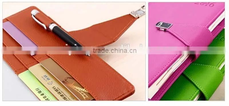 Top grade unique design leather 2 year planner 2016/2017 with card slots