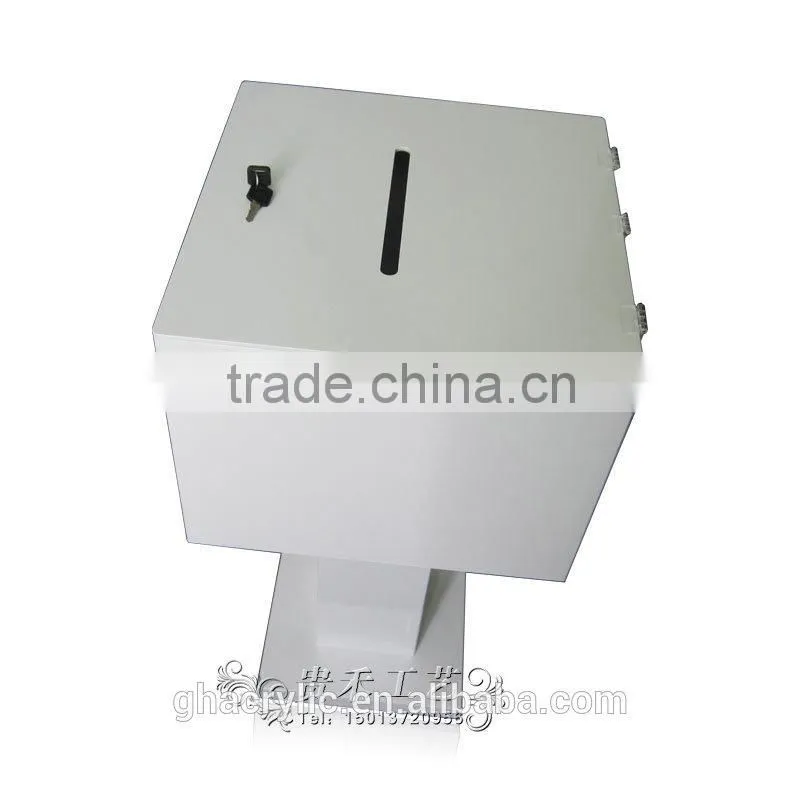 GH-RJ003 white acrylic donation boxes with locks/white donation boxes with red cross