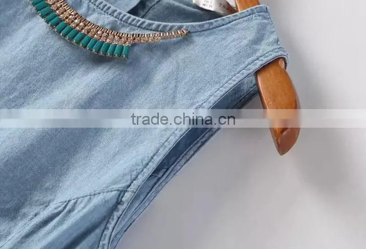 2014 new design Ladies sleeveless denim dress women light bule denim jeans dress
