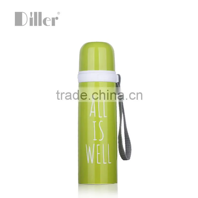 wholesale china fashion english word bullet vacuum flask with plastic cup