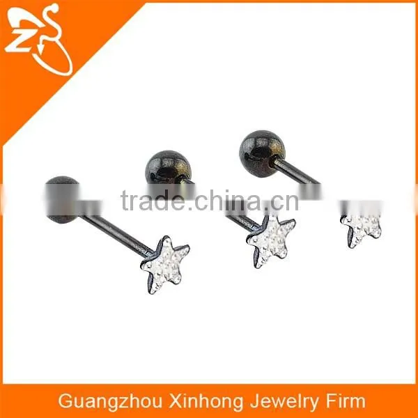 Wholesale body jewelry fashion stainless steel crystal tongue ring for ladies