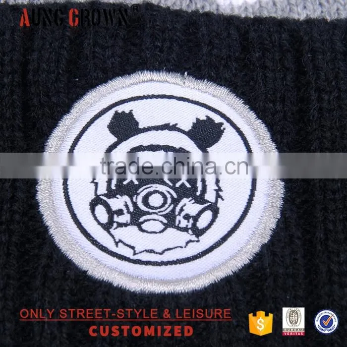 Custom acrylic cuff beanie knitted hat with custom patch