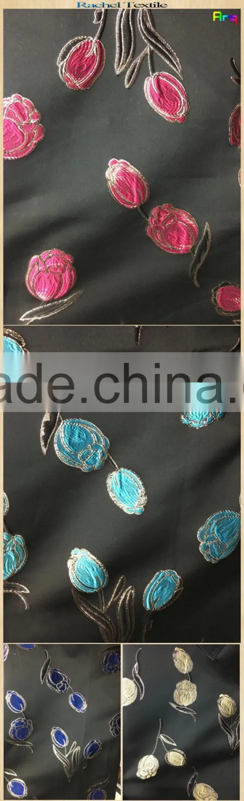 polyester black color ground curtain designs- 100% blackout jacquard