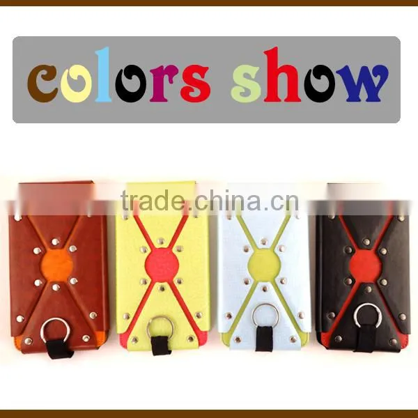 2014 new product from China leather universal flip phone case with lanyard and card slots