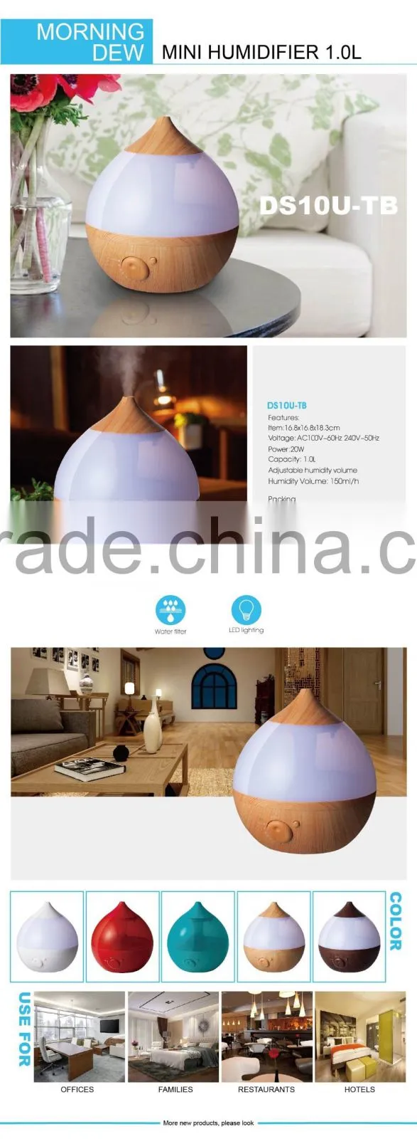 ULTRASONIC AROMA HUMIDIFIER 1L/AIR HUMIDIFIER/AROMA DIFFUSER